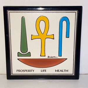 Besheer Hand Painted Egyptian Hieroglyph Prosperity Life Health Ceramic Art Tile